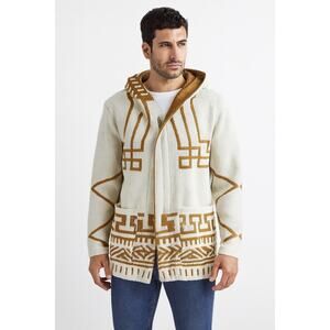 Black Pharaoh Aztec Knit Unisex Cardigan Zipper Sweater Grandpa Medium 2